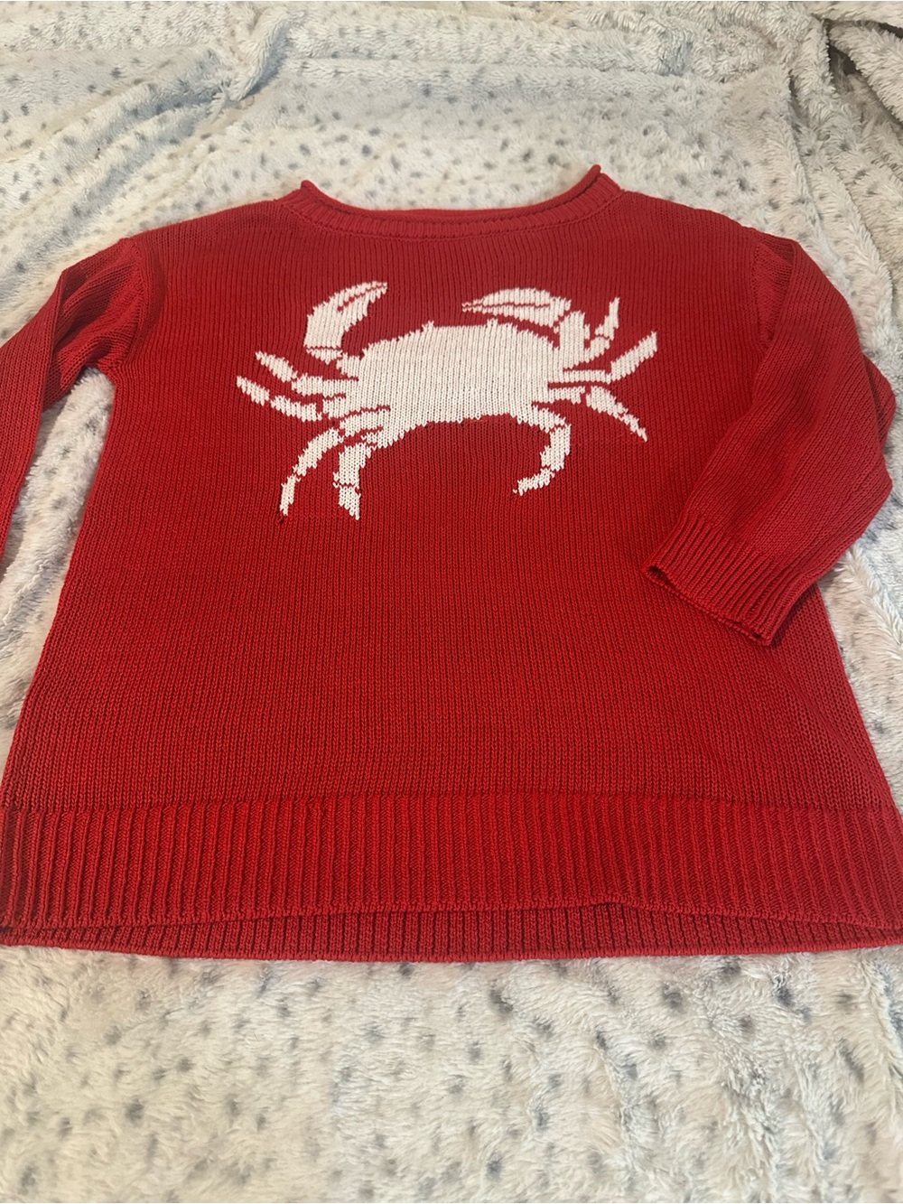 LOFT Red Crewneck Sweater with White Crab Motif